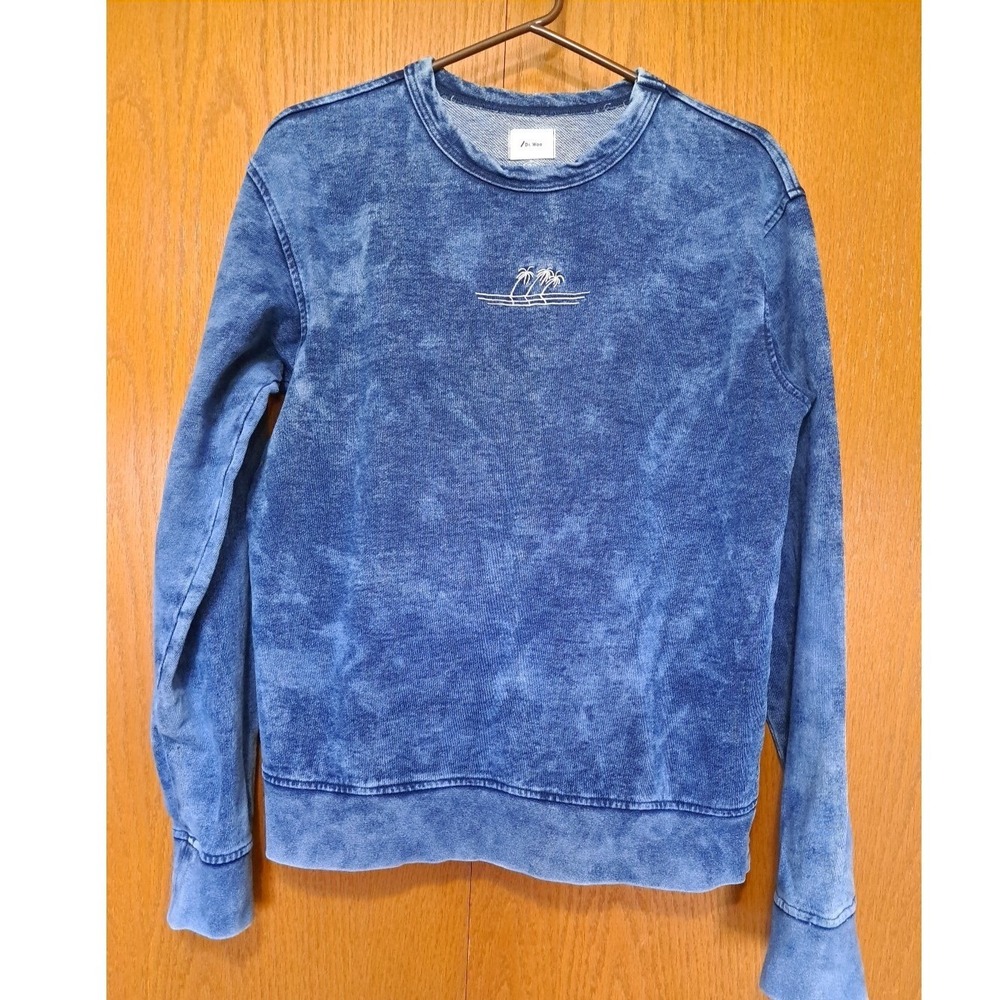 Dr. Woo Nyden Mens Blue Acid Wash Palm Tree Embroidered Sweatshirt S DW-M-FL0003